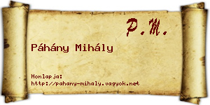 Páhány Mihály névjegykártya